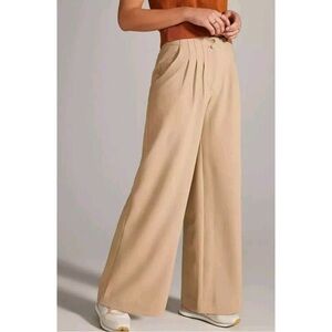 Maeve Anthropologie Wide Leg High Waist Pleated Trouser Pants Beige Size 4 EUC